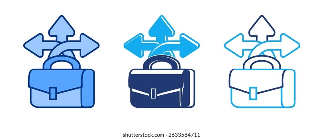 Ícone de flexibilidade representado por pasta, setas em direções diferentes Azul, Dualine, Dualtone estilo.