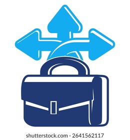 Flexibility icon represented by briefcase, arrows in different directions Dualtone style.