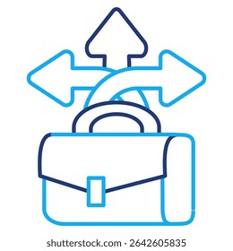 Flexibility icon represented by briefcase, arrows in different directions Dual Line style.
