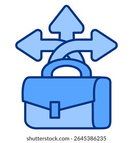 Ícone de flexibilidade representado por pasta, setas em diferentes direções Estilo azul.