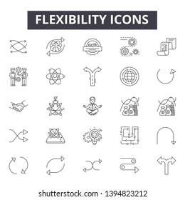 Flexibility line icon signs.  Linear vector outline illustration set concept.