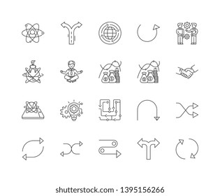 Flexibility line icon signs. Linear vector outline illustration set concept.