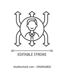 Flexibility linear icon. Work agility. Professional goals. Core corporate values. Thin line customizable illustration. Contour symbol. Vector isolated outline drawing. Editable stroke