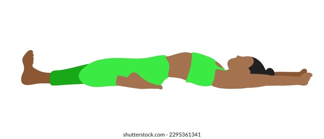 Flexibilidad pilla la pose del yoga. Mujer, mujer, mujer, niña afroamericana. Meditación, pilates, salud mental, gimnasia de entrenamiento. Ilustración vectorial en estilo plano de dibujos animados aislados en fondo blanco.