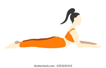 Flexibility yoga pose. Asian female, lady, woman, girl. Meditation, pilates, mental health, training, sport, gym. Vector illustration in cartoon flat style isolated on white background.
