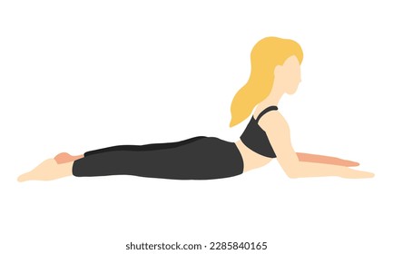 Flexibility yoga poses collection. European female, lady, woman, girl. Long blonde hair. Black tracksuit. Pilates, training. Vector illustration in cartoon flat style isolated on white background.