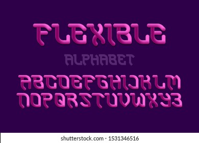 Flexible alphabet of pink gradient 3d letters. Luminous artistic font. Isolated english alphabet.
