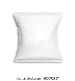 Flexible bag of Foil. Food snack pillow Realistic package. Polyethylene packing of goods. Mock up for brand template. vector illustration.