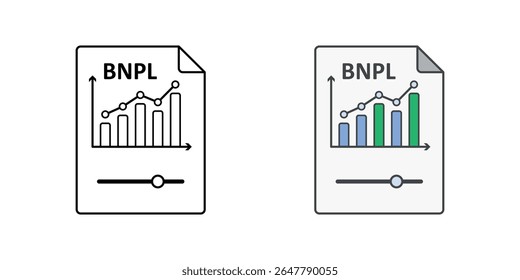 Ícone de planos BNPL flexíveis com documento, gráfico e controle deslizante ajustável, ideal para ilustrações financeiras, de opções de pagamento e de planejamento de prestações.