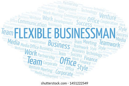Flexible Businessman word cloud. Collage made with text only.