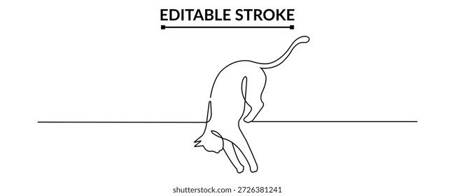 Flexible cat in dynamic stretch position with editable stroke