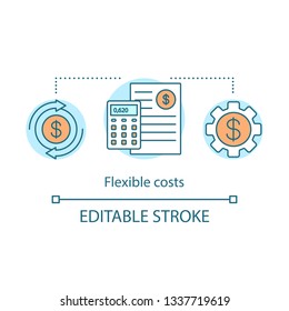 Flexible Cost Advantage Concept Icon. Calculation Of Expenses, Turnover, Returns. Accounting. Financial Engineering Idea Thin Line Illustration. Vector Isolated Outline Drawing. Editable Stroke