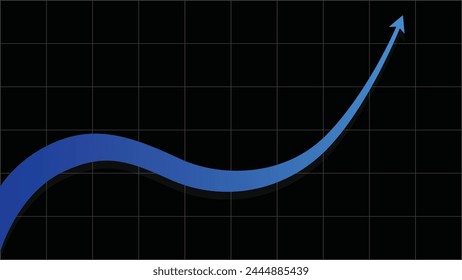 flecha curva flexible se mueve hacia arriba suavemente, fondo oscuro, gráfico de flecha que sube, mejora, auge de la economía, finanzas que aumentan, ganancia de negocios, acciones que suben, ganancia de forex