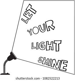 A flexible desk lamp silhouette with text isolated on a white background