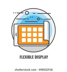 Flexible Display  flat color line vector icon illustration with many object including screen, smartphone. To be use in app, website, blog, poster, event, or as a graphic element. 