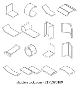 Flexible display icons set. Isometric set of flexible display vector icons outline isolated on white background