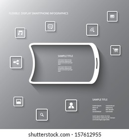 Flexible display smartphone infographics with several icons in modern 3d design suitable for presentations, advertising, infographics, etc.