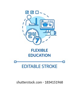 Flexible education concept icon. Blended learning. Students time management. Online classes idea thin line illustration. Vector isolated outline RGB color drawing. Editable stroke