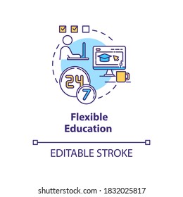 Flexible education concept icon. Distance learning. Educational technology. Student flexibility idea thin line illustration. Vector isolated outline RGB color drawing. Editable stroke