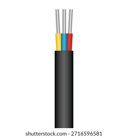 Cabo de alumínio elétrico flexível, 3 fios, ilustração vetorial