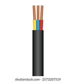 Flexible electrical copper cable, 3 wire, vector illustration