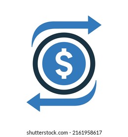 Flexible, funding, currency icon. Blue color design.