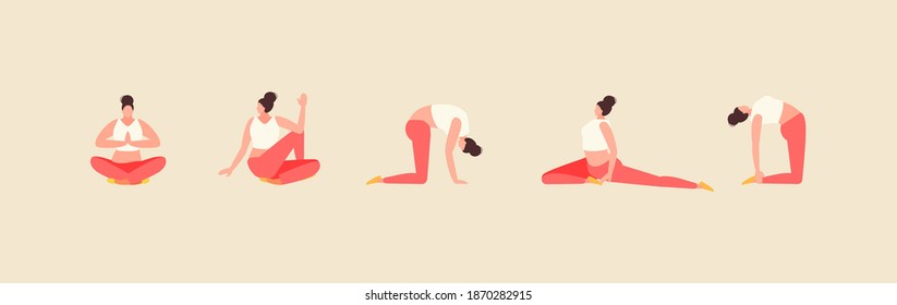 Flexible girl practicing yoga. Various asanas