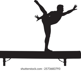 A flexible gymnast silhouette performing a needle scale, balancing on one leg with the other leg extended vertically upward, creating a perfect line, with a subtle gradient backdrop."