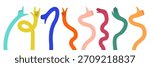 Flexible Hand Long Arm Cartoon Bundle. Abstract Comic Gesture Hands Icon with Funky Style. Vector Illustration