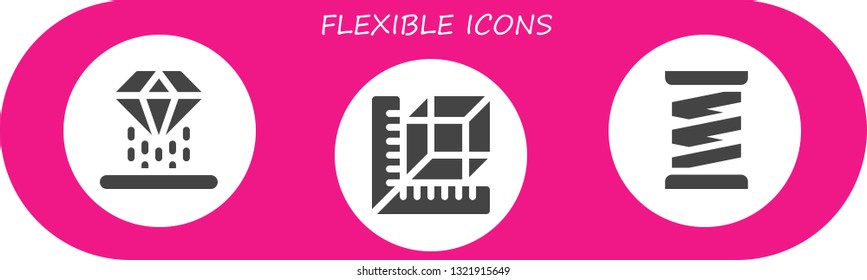 flexible icon set. 3 filled flexible icons.  Collection Of - Hologram, Measure, Spring