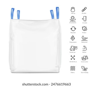 Flexible Zwischenschüttgutbehälter Big Bag Mockup. Sehr realistisch. Vektorillustration isoliert auf weißem Hintergrund. Bereit für den Einsatz in Präsentation, Promo, Werbung und mehr. EPS10.