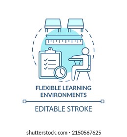 Flexible learning environments turquoise concept icon. Personalized school education abstract idea thin line illustration. Isolated outline drawing. Editable stroke. Arial, Myriad Pro-Bold fonts use