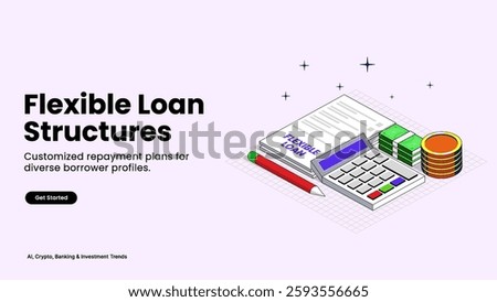 Flexible Loan Structures – Adapting to Financial Needs with Loan Options, Percentage Symbols, and Growth Arrows | Banking and Wealth Management Vector Design