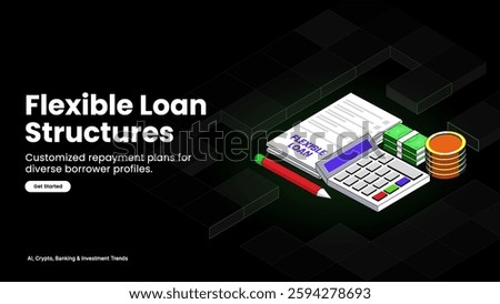 Flexible Loan Structures – Adapting to Financial Needs with Loan Options, Percentage Symbols, and Growth Arrows | Banking and Wealth Management Vector Design