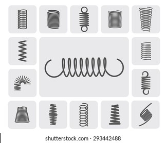Flexible metal spiral springs flat icons set isolated vector illustration