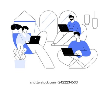 Flexible office isolated cartoon vector illustrations. Diverse people with laptops work in a smart office, modern flexible workplace, common business space, comfortable zone vector cartoon.