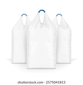 Flexible one loop big bag mockup set. High realistic. Vector illustration isolated on white background. Ready for use in presentation, promo, advertising and more. EPS10.	