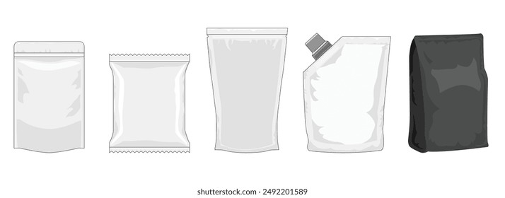 flexible packaging, Infographics icons,Vector illustration isolated food packaging symbols illustrator.