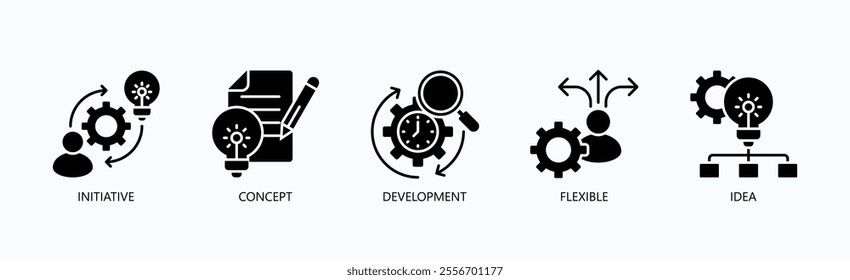 Flexible Pathways Of Innovation Icon Set Vector Illustration Concept With Icon Of Initiative, Concept, Development, Flexible, Idea In Glyph Style