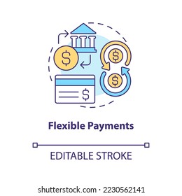 Flexible payments concept icon. Payroll management software benefit abstract idea thin line illustration. Isolated outline drawing. Editable stroke. Arial, Myriad Pro-Bold fonts used