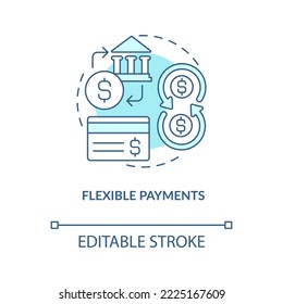 Flexible payments turquoise concept icon. Payroll management software benefit abstract idea thin line illustration. Isolated outline drawing. Editable stroke. Arial, Myriad Pro-Bold fonts used