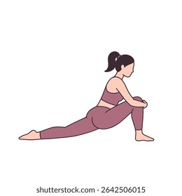 Flexible Person in Yoga Pigeon Pose on White Background for Hip Opening and Calm