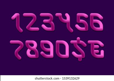 Flexible pink gradient 3d numbers and currency signs.