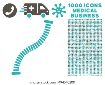 Flexible Pipe icon with 1000 medical commerce grey and cyan vector pictograms. Clipart style is flat bicolor symbols, white background.