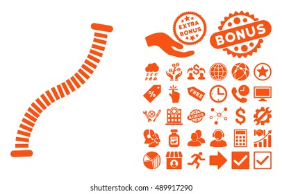 Flexible Pipe icon with bonus design elements. Vector illustration style is flat iconic symbols, orange color, white background.