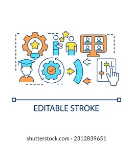 Flexible remote training concept icon. Hybrid approach in teaching. Distance education abstract idea thin line illustration. E learning. Isolated outline drawing. Editable stroke. Arial font used