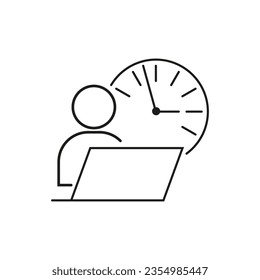 Flexible schedule work icon. Punctual business man icon. Worker hours symbol. Part time job icon. Remotely at the computer concept. Vector illustration. EPS 10.
