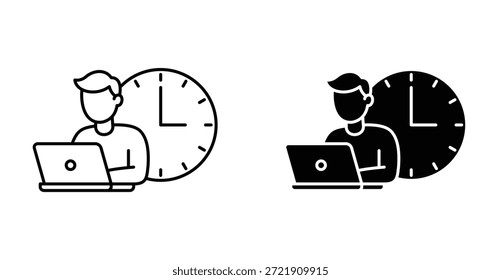 Conjunto de Ícones de Trabalho de Programação Flexível. Símbolo de vetor de trabalho de agenda flexível em estilo de contorno e preenchido em preto.