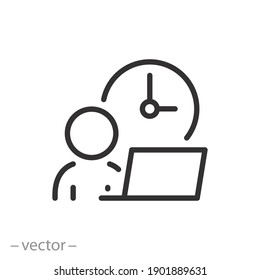 flexible schedule work icon, worker hours, punctual business man, part time job, remotely at the computer,  thin line symbol on white background - editable stroke vector illustration eps10 - Shutterstock ID 1901889631