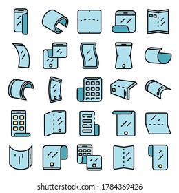 Flexible Screen Icons Set. Outline Set Of Flexible Screen Vector Icons Thin Line Color Flat On White